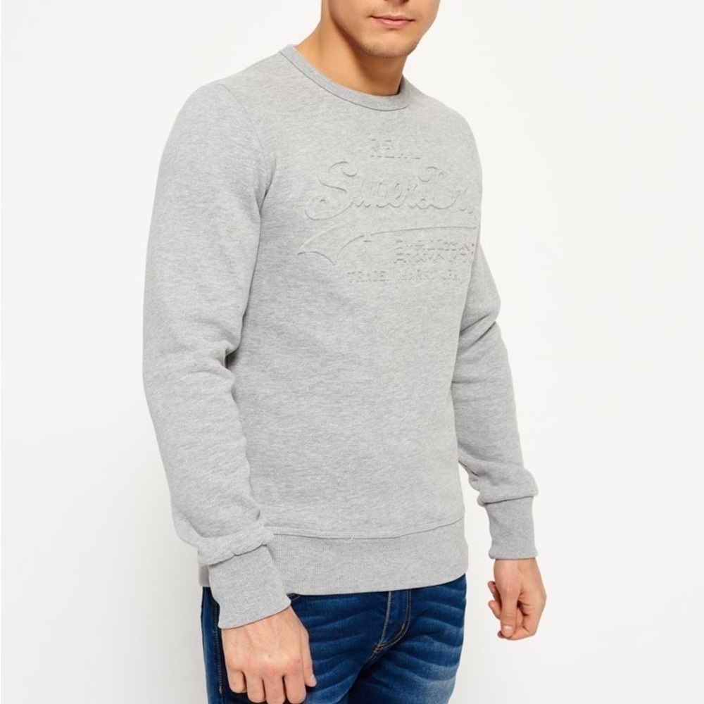 Superdry Men's Gray Embossed Vintage Logo Crew Neck Sweatshirt